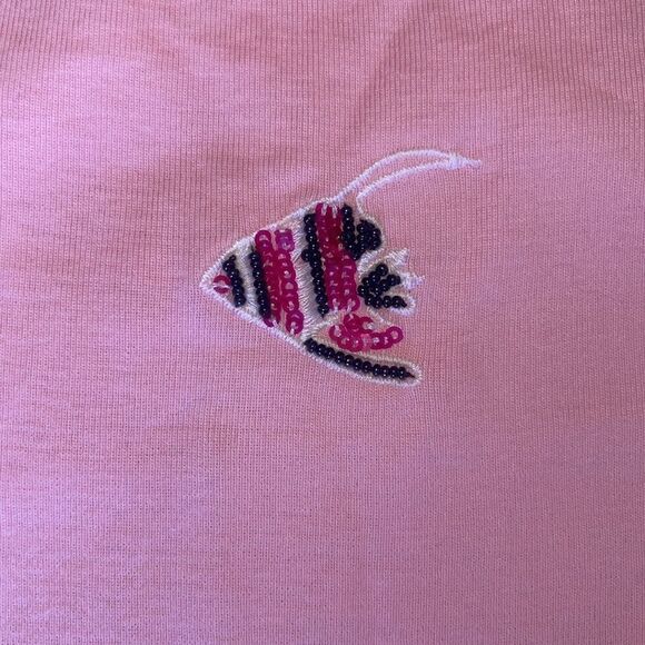 TALBOTS TEE  S Like New Embroidery Little Fishes pink Long Sleeve Lightweight - Picture 4 of 4